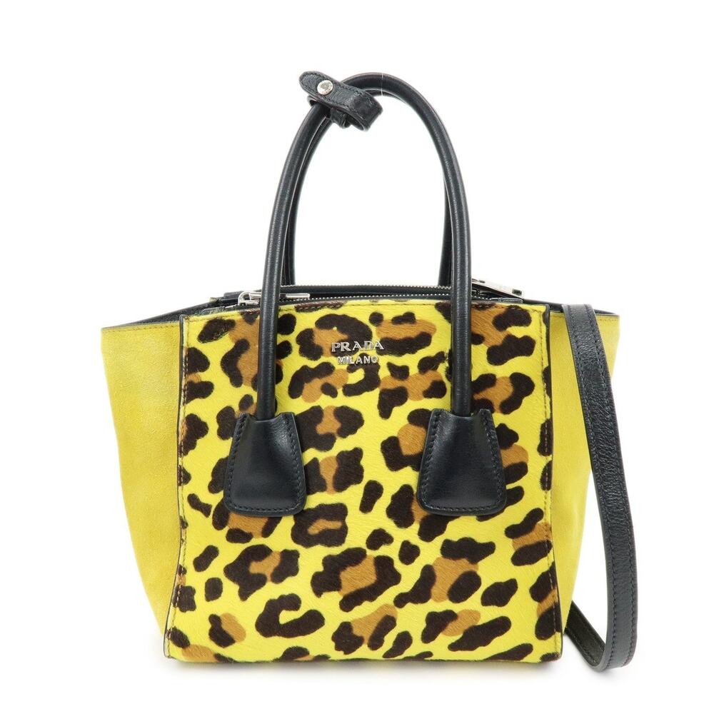 Prada Leopard Print Calf Hair Handbag Yellow